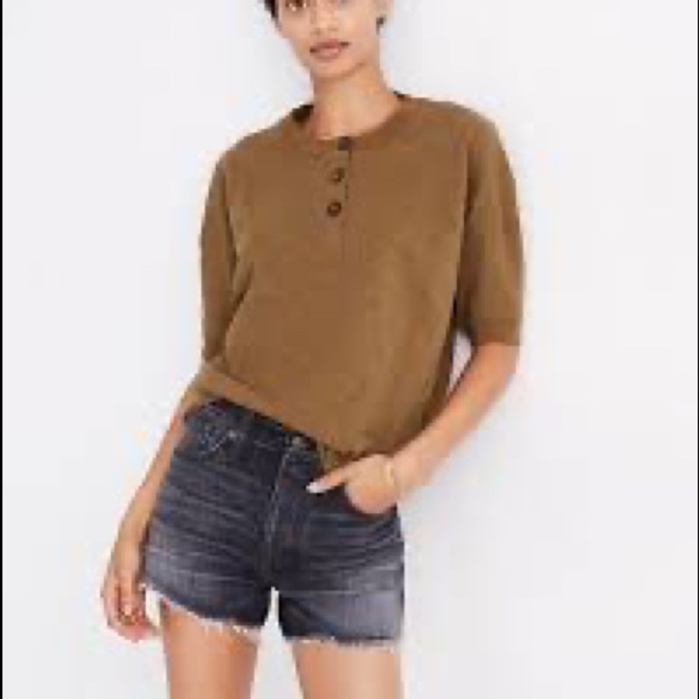 MADEWELL Raw Edge Henley Crop Top Small